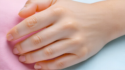 Fototapeta premium Paronychia, swollen finger with fingernail bed inflammation due to bacterial infection on a toddlers hand. finger swollen with inflammation due to Nail ripped infection.
