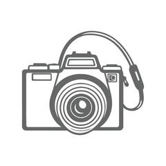 Black and white vector illustration of modern DSLR camera