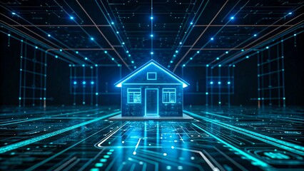Obraz premium Smart Home Technology Futuristic House Digital Network Connection IoT