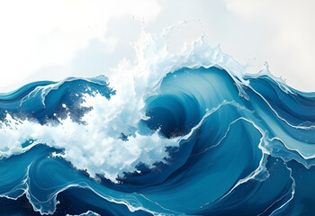 Ocean wave art, Sea wave painting, Abstract ocean waves, Powerful wave, Blue ocean art, Crashing wave, Wave illustration, Ocean surf art, Water wave painting, Wave splash, Sea energy art, Wave crest, 