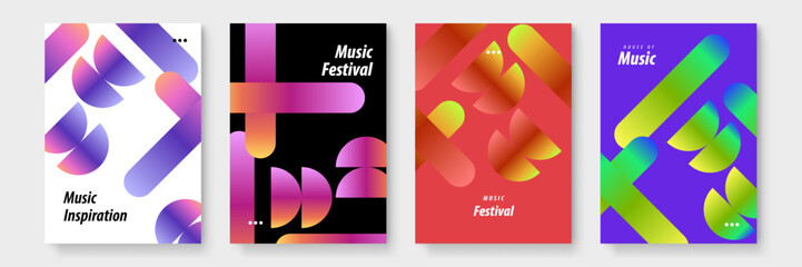 Four vibrant posters showcasing different acts for a music festival. Perfect for promoting concerts, events, and music festivals. Bold designs.
