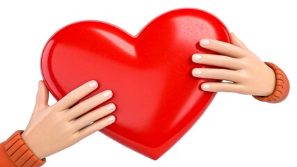Obraz premium Loving Hands Gently Hold a Large Red Heart Symbol of Care Affection and Valentine's Day
