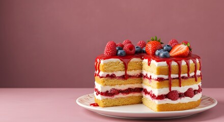 Berry cake with creamy filling and oozing fresh berry frosting v2