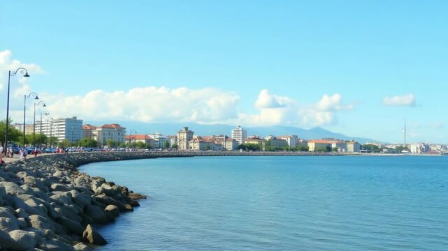 Embankment of the city of Sukhum in sunny Abkhazia on the Black Sea coast