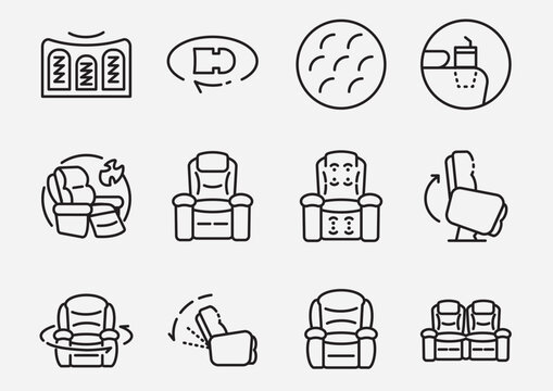 massage recliner chair icon set