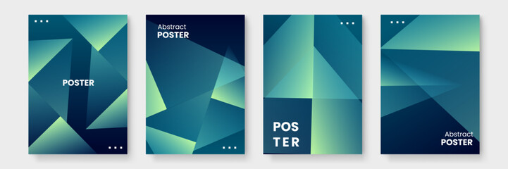 Four abstract geometric posters with green and blue gradients suitable for modern interior decor, digital backgrounds, and print materials.