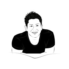 line art vector of teenage boy wearing black shirt