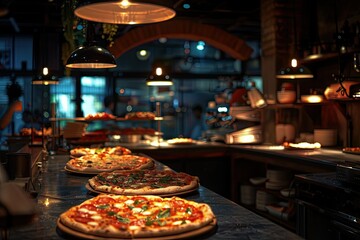 Detailed Image of Elegant Pizza Restaurant with Gourmet Pizzas and Sophisticated Ambiance
