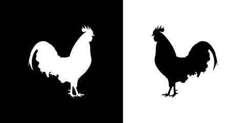 vector black and white silhouette of a rooster