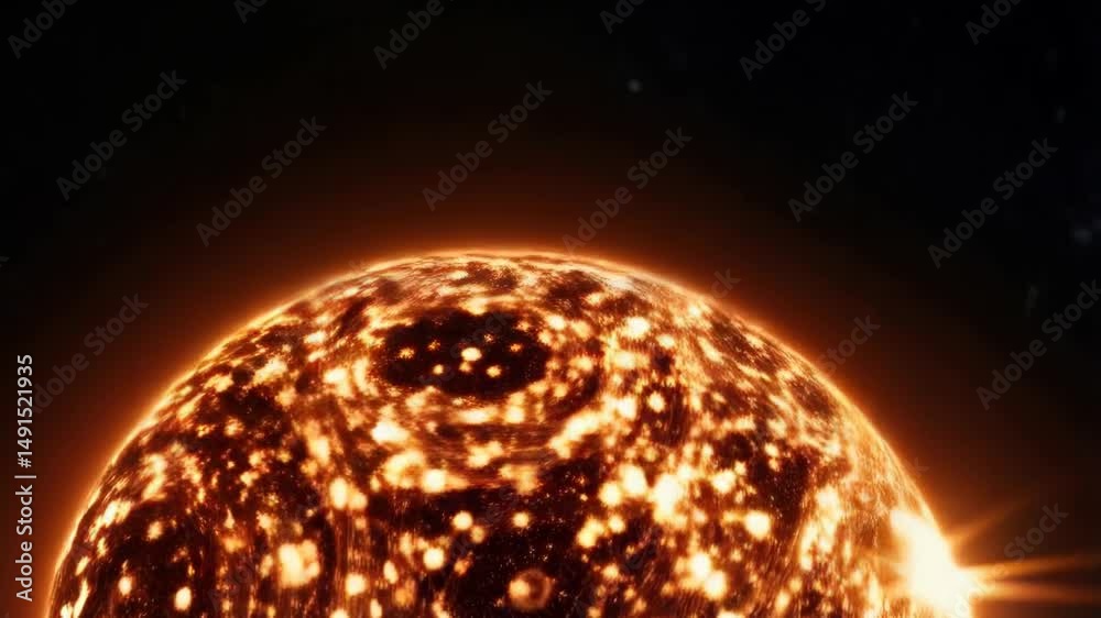 Canvas Prints fiery exoplanet in deep space displaying turbulent surface activity and intense energy release.