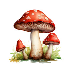 Watercolor Mushroom Clipart — Hand-Painted Fungi Illustration on Transparent Background

