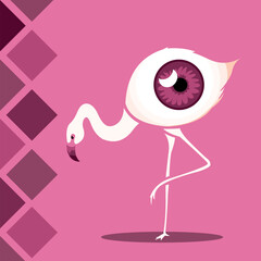 vector illustration of a flamingo bird with beautiful eye lenses and a patterned pink background