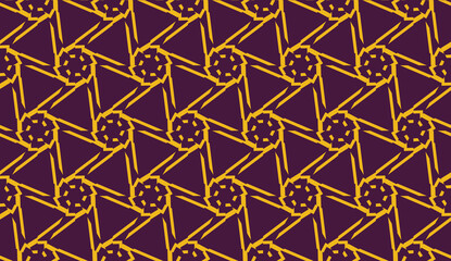 Vector illustration with pattern in triangles style. Curved line. Decorative design for For interior wallpaper, smart design, fashion print. Purple, orange color. Seamless