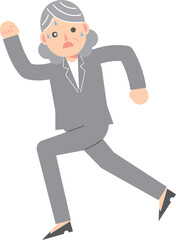 焦って走るスーツの女性