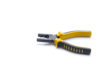 Yellow needle nose pliers, ideal for work in electrical and crafting projects.