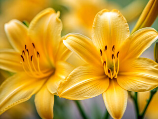 Obraz premium yellow flower closeup. flower, yellow, nature, lily, plant, beauty, flora, garden, bloom, spring, petal, blossom, flowers, floral, isolated, macro, close-up, leaf, bud, beautiful, lilly, white, closeu
