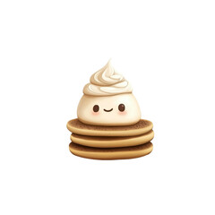 Adorable Whipped Cream and Pancake Stack Cartoon Illustration