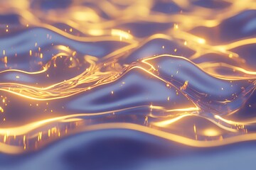 Ethereal Golden Waves: Abstract Light and Liquid
