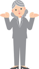 首を傾げるスーツの女性
