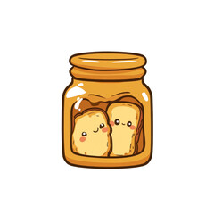 Kawaii Toast in a Jar Cute Cartoon Illustration of Happy Bread Slices