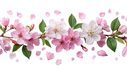Cherry blossoms and fallen petals isolated on transparent background.png white background