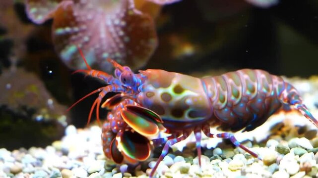Peacock Mantis Shrimp in a Vibrant Aquarium