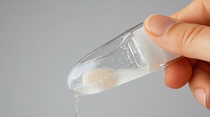 Clear plastic container with effervescent tablet and dripping liquid