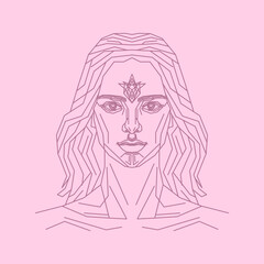 vector line art of beautiful goddess on pink background
