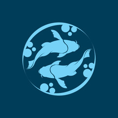 vector logo of swimming fish rotating to form yin and yang movement