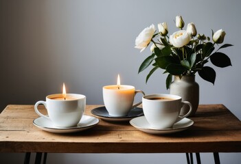 Two coffees and a candle on the table