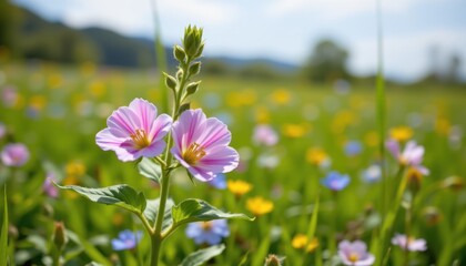 Obraz premium Vibrant wildflowers blooming in a scenic meadow nature photography springtime beauty outdoor serenity