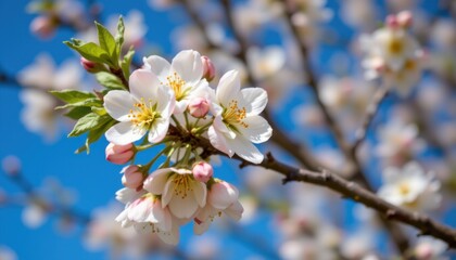 Obraz premium Cherry blossom blooming in spring japan nature photography bright sky close-up floral beauty