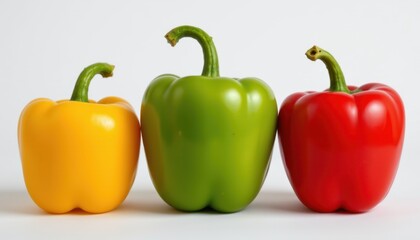 Vibrant bell peppers arrangement studio setting food photography bright colors top-down view healthy eating concept