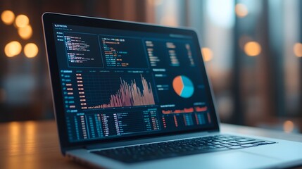 Comprehensive data analytics and visualization on laptop screen