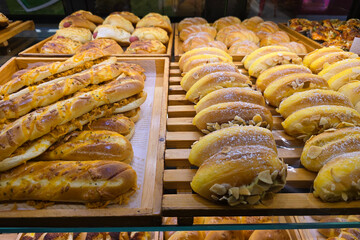 Almond and Floss Breads in Bakery Display