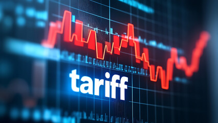 “Tariffs” is above the red graph towering over the blue column, which represents increasing rates.