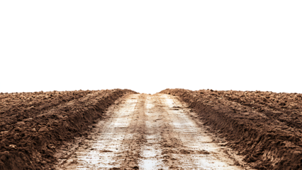 Muddy dirt road isolated on transparent background.