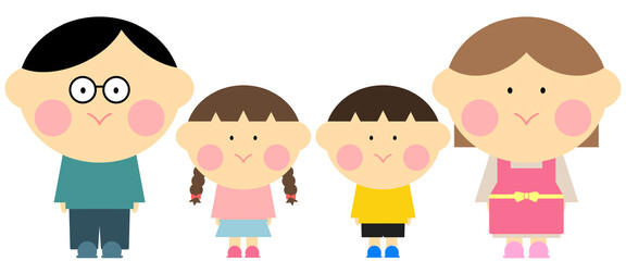 シンプルで可愛い4人家族のイラスト