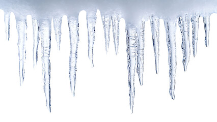 Hanging icicles isolated on transparent background.
