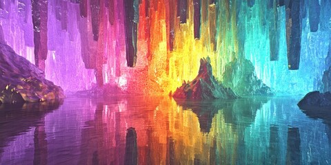 Crystal cave with rainbow reflections