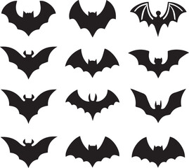 Naklejka premium black halloween bat set silhouette vector, halloween bat set clipart vector