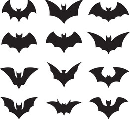 Naklejka premium black halloween bat set silhouette vector, halloween bat set clipart vector