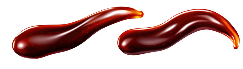 Obraz premium Close-up of two glossy dark red chili peppers with smooth surfaces and curved shapes isolated on a white background for culinary ingredients and spicy food themes