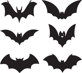 Naklejka premium black halloween bat set silhouette vector, halloween bat set clipart vector