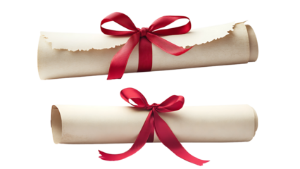 Diploma scroll tied with red ribbon. transparent background.