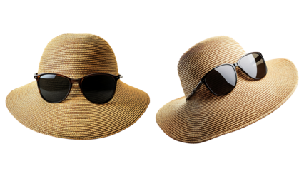 Straw hat with black eyes isolated on transparent background.
