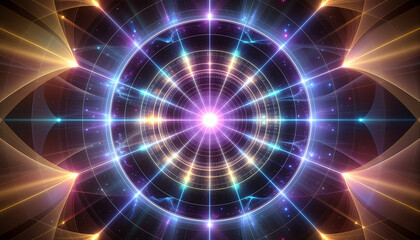 Obraz premium fractal burst background; an abstract cosmic explosion filled with vibrant fractal nebulas swirling blues 