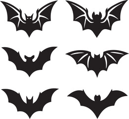 Fototapeta premium black halloween bat set silhouette vector, halloween bat set clipart vector