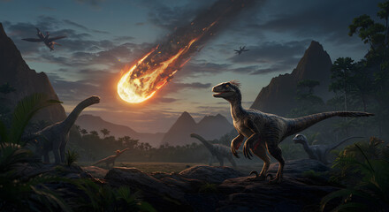 Fototapeta premium Dinosaur Extinction Meteor Impact Landscape