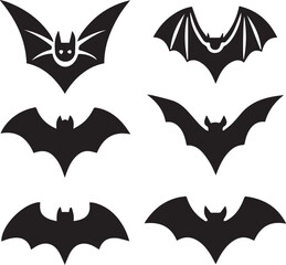 black halloween bat set silhouette vector, halloween bat set clipart vector